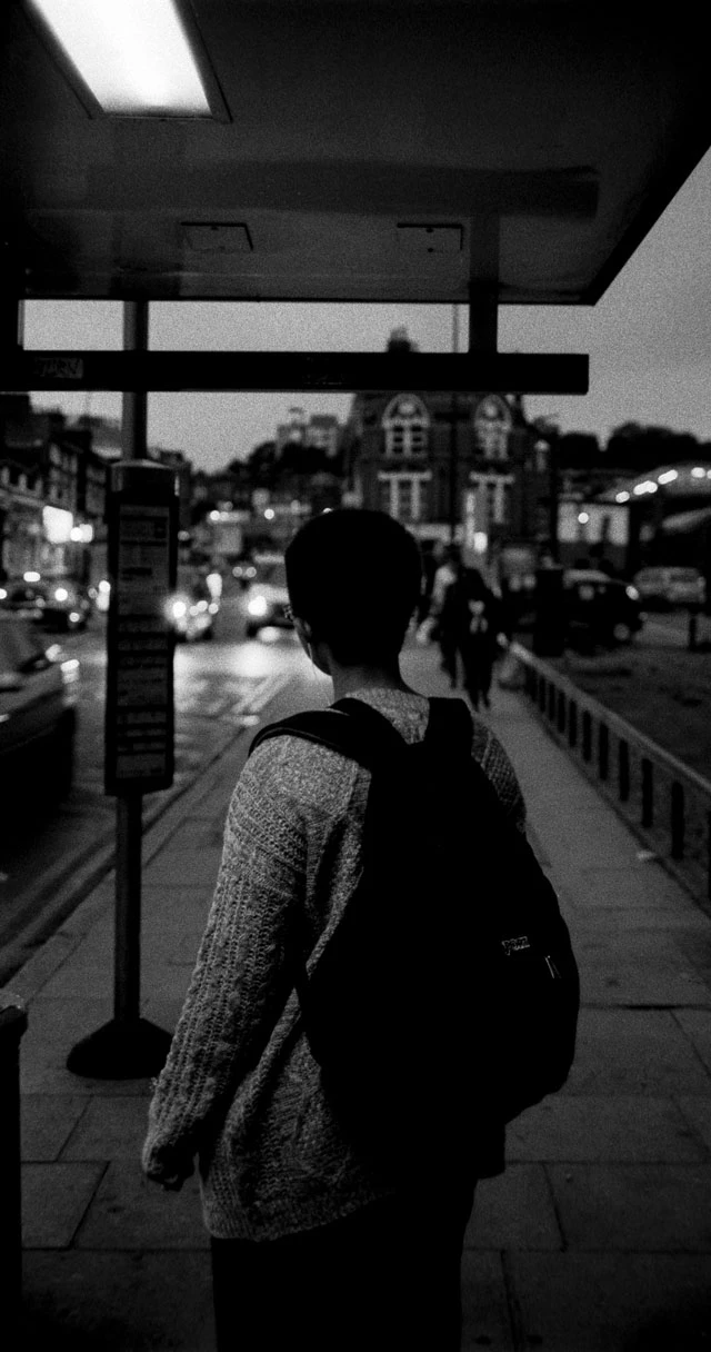 Evening bus station