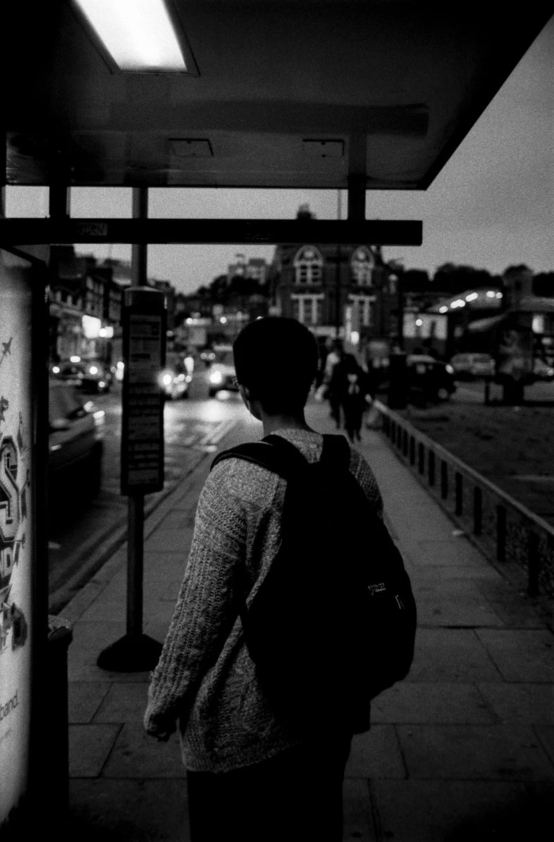 Evening bus station